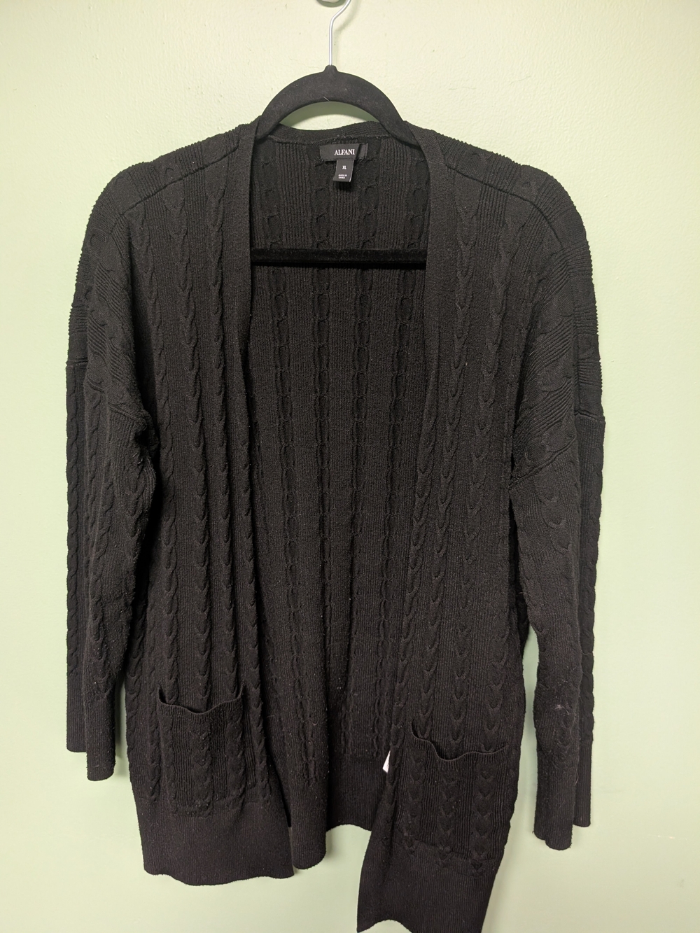 Alfani Black Cable Knit Open-Front Cardigan